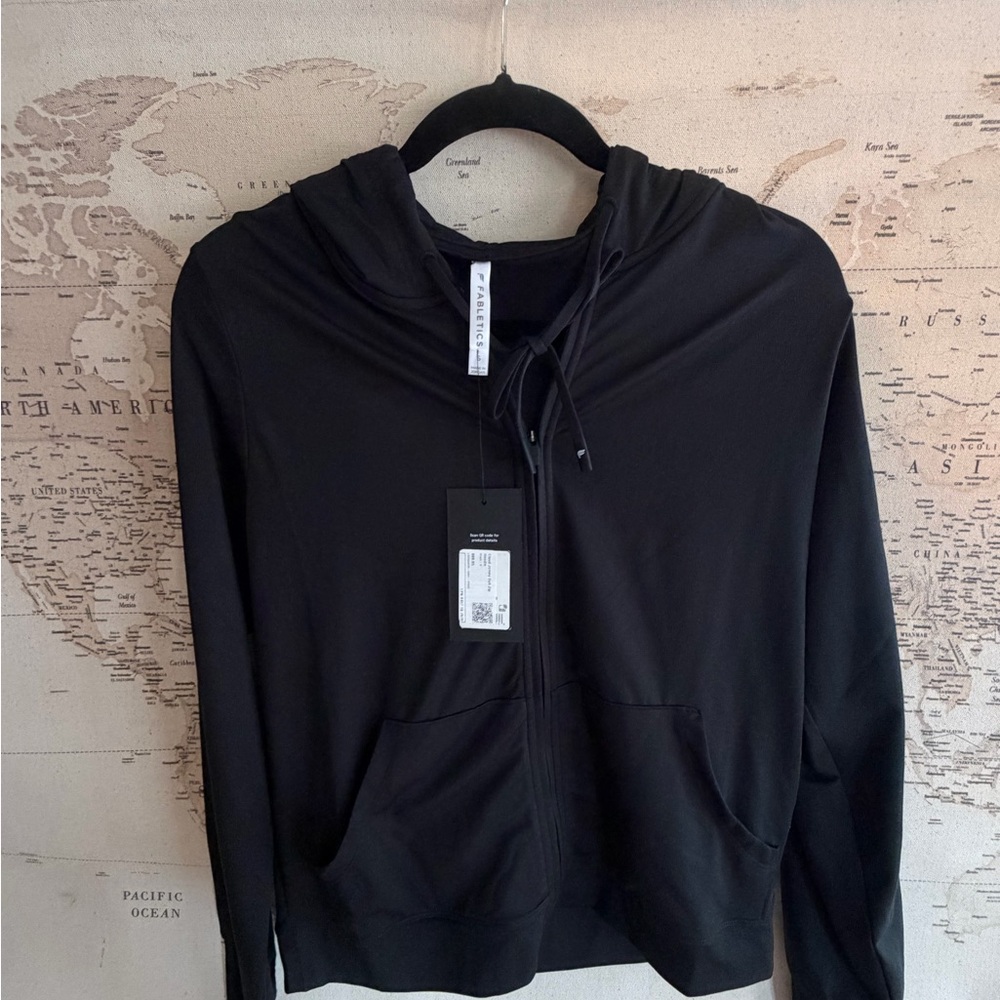 Fabletics Black Full-Zip Hoodie with Drawstring Hood
